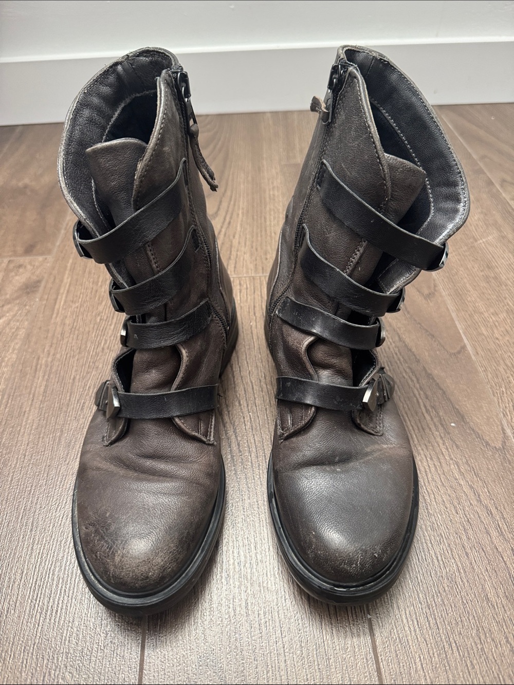 Women's Dark Brown Strapped Leather Boots